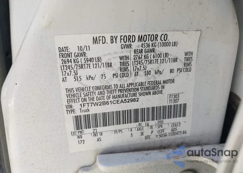 2012 Ford F-250 Xl z USA, uszkodzony, nr VIN 1FT7W2B61CEA52982